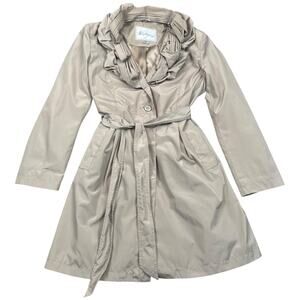 Weatherproof Ruffle Collar Trench Coat Womens XL Beige Belted Lightweight Jacket
